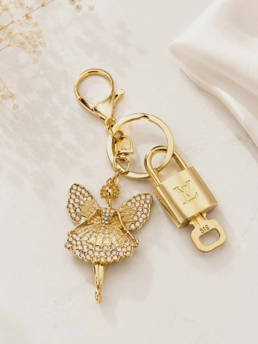 LV Gold Padlock 🔑 Authentic Louis Vuitton Charm + Unbranded Fairy Keychain